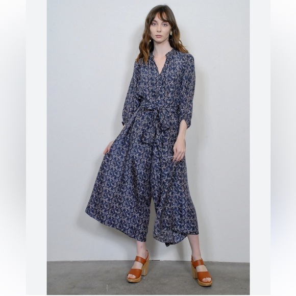 Apiece Apart Pants - Apiece Apart Isla Wide Leg Jumpsuit 100% Silk Block Print Size 2